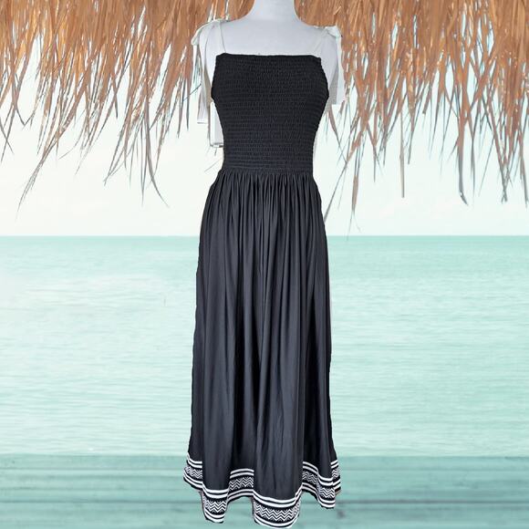 NEW Cabana Life Sanibel Embroidered Midi Maxi Dress Large Black Smocked Vacay - Picture 2 of 12